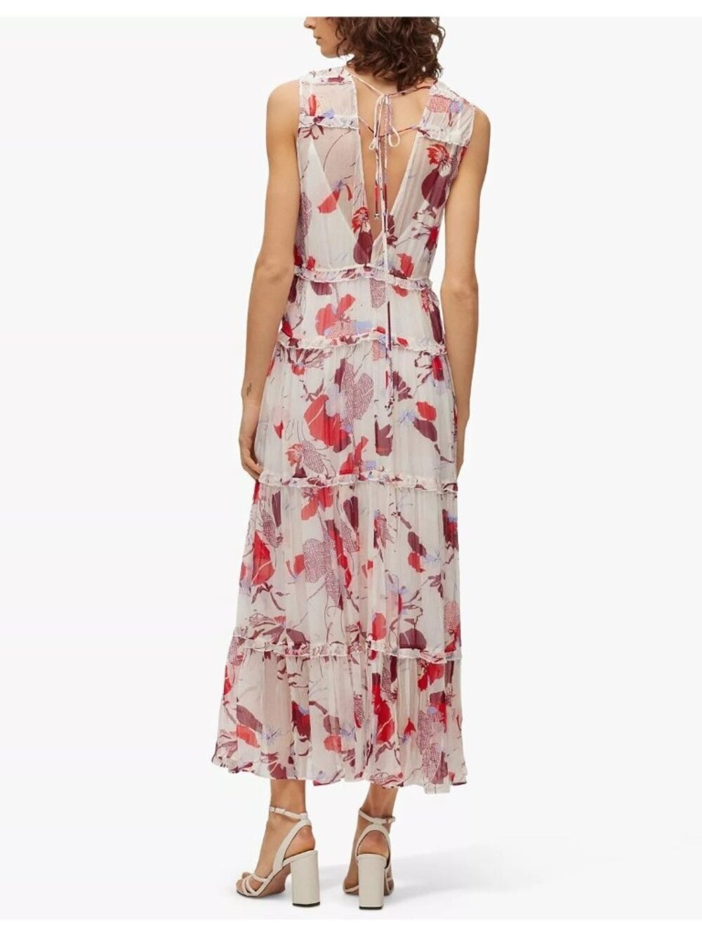 HUGO BOSS Dabeata Women's Sleeveless Tiered Maxi Dress in White Floral Size 4 - Picture 2 of 4